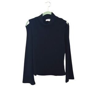 LNA Ribbed Bell Sleeve Cold Shoulder Long Sleeve Black T - M